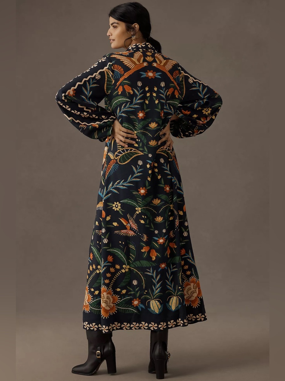 Farm Rio X Anthropologie Floral Long-Sleeve Button-Front Midi Shirt Dress - Picture 3 of 14